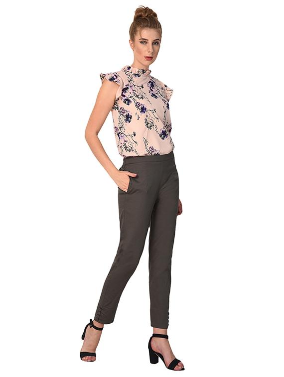 grey cotton lycra flat front trousers - 15254221 - Zoom Image - 4