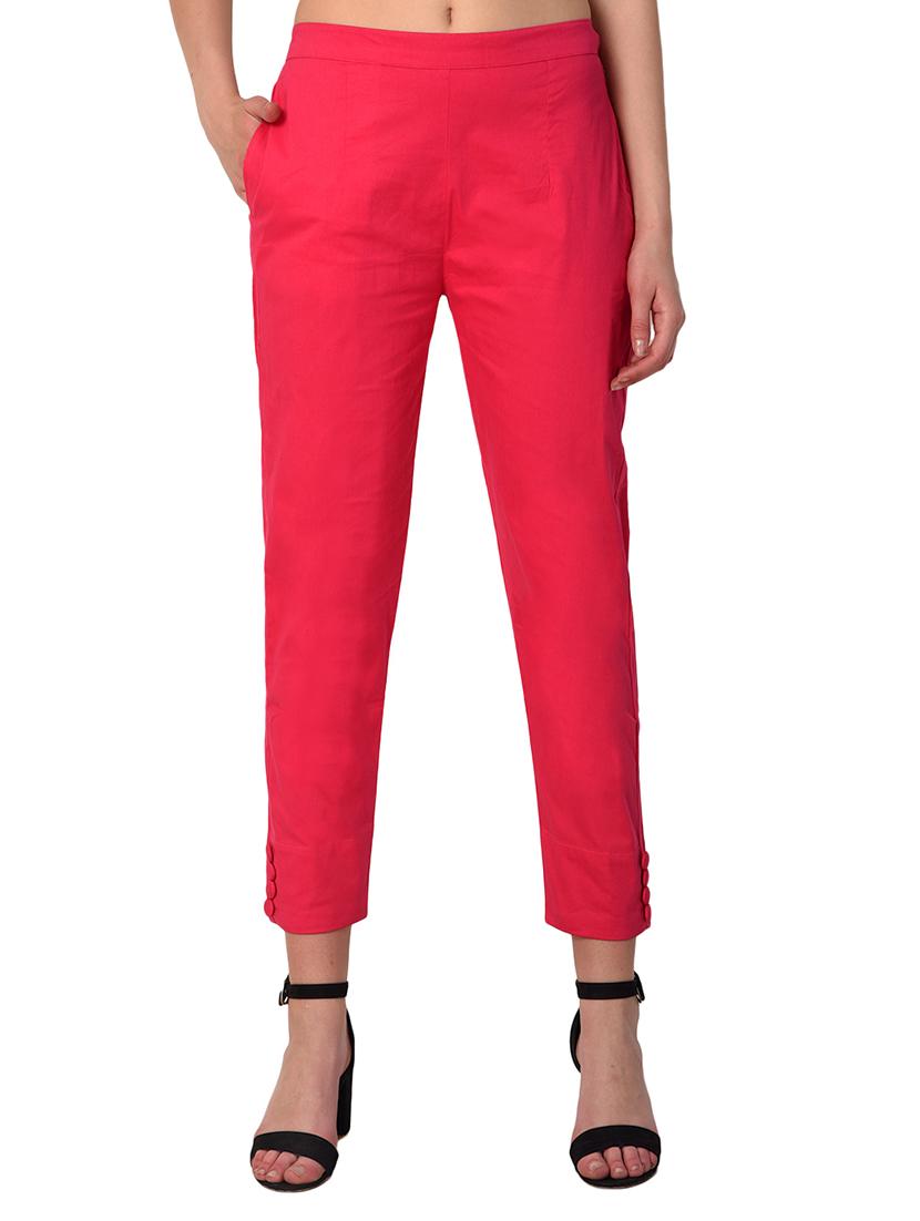 pink cotton lycra flat front trousers - 15254223 - Zoom Image - 1