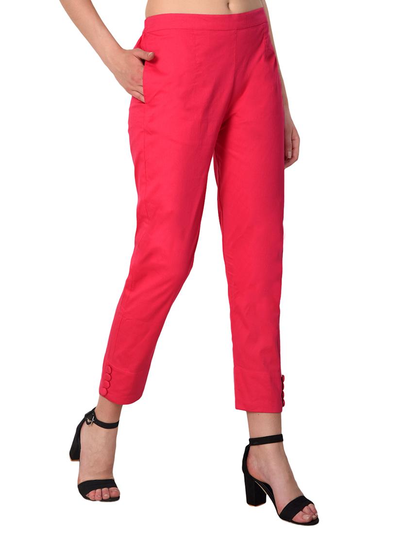 pink cotton lycra flat front trousers - 15254223 - Zoom Image - 2