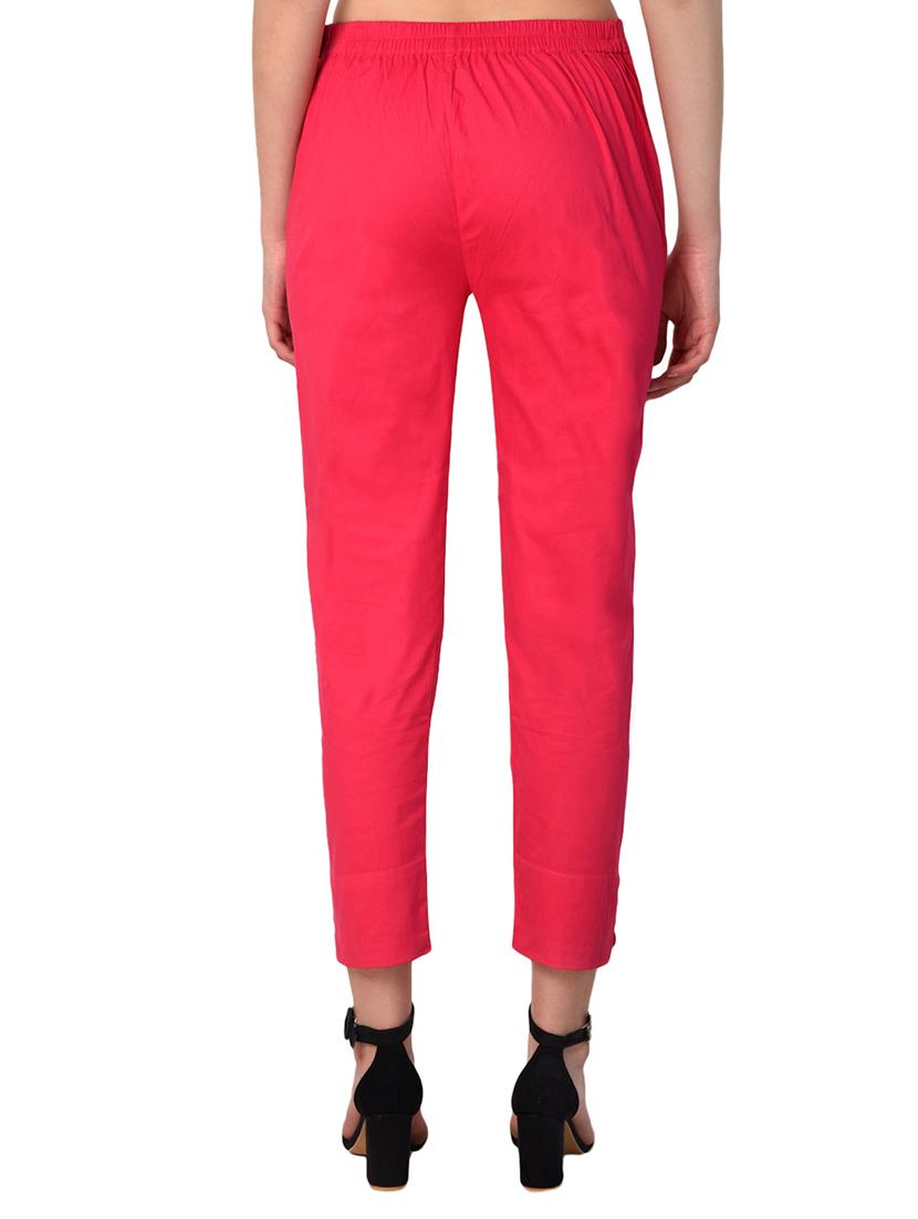 pink cotton lycra flat front trousers - 15254223 - Zoom Image - 3