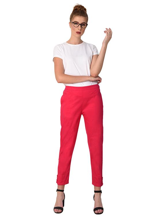 pink cotton lycra flat front trousers - 15254223 - Zoom Image - 4