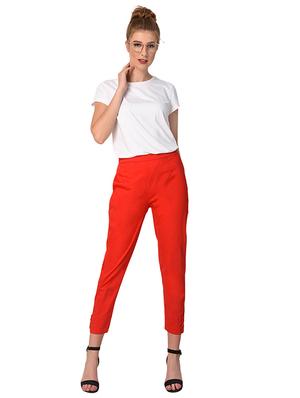 red cotton lycra flat front trousers - 15254224 - Standard Image - 4