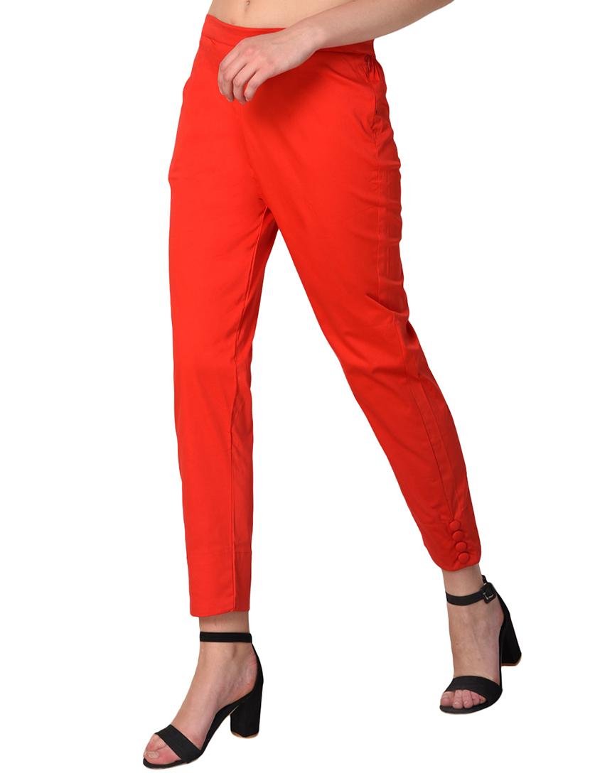 red cotton lycra flat front trousers - 15254224 - Zoom Image - 2