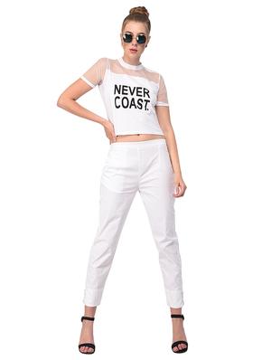 white solid flat front trouser - 15254226 - Standard Image - 4