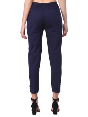 dark blue solid flat front trouser - 15254233 - Standard Image - 3