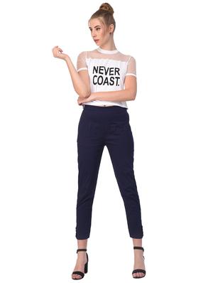 dark blue solid flat front trouser - 15254233 - Standard Image - 4