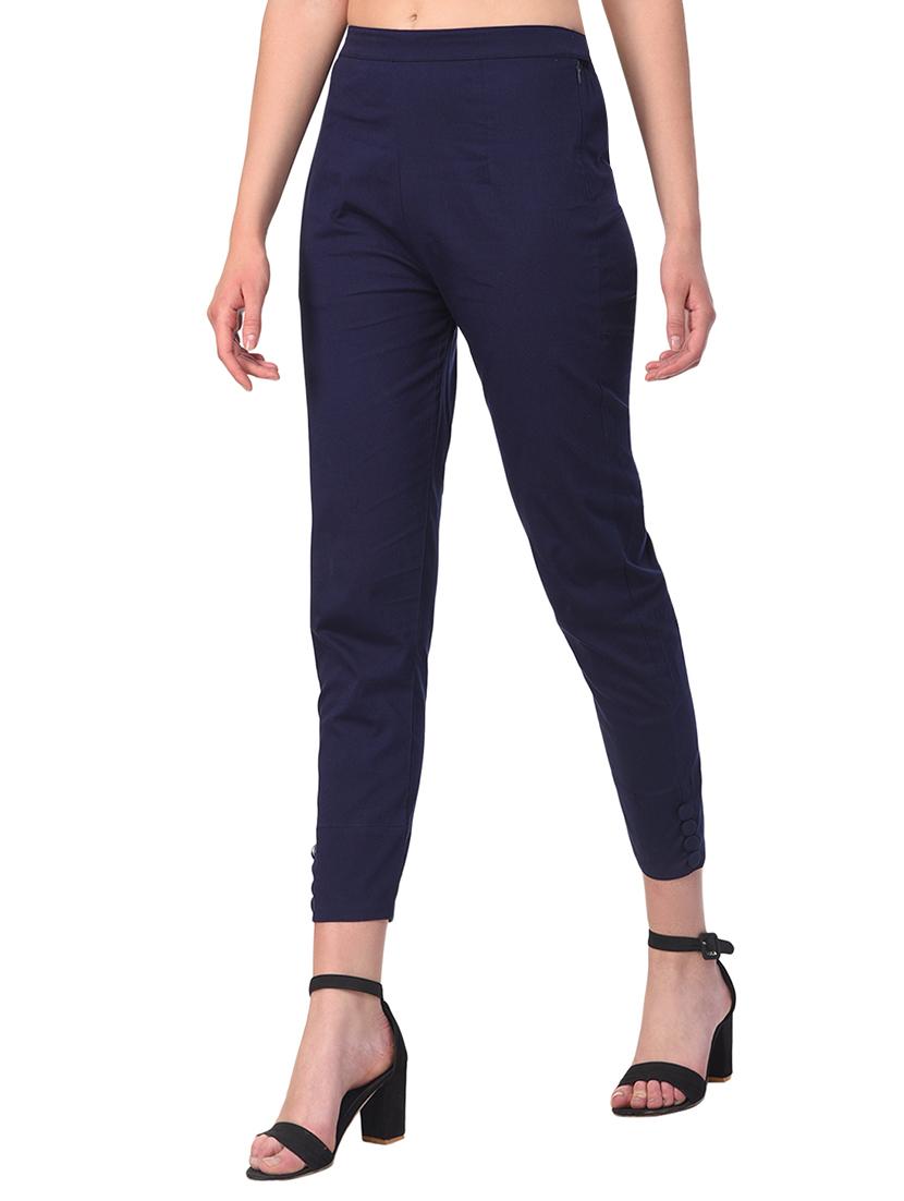 dark blue solid flat front trouser - 15254233 - Zoom Image - 2