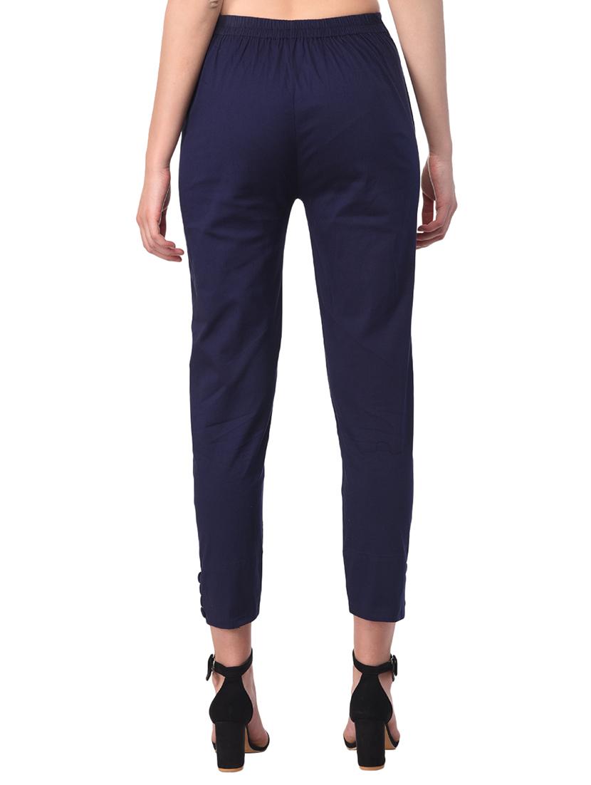 dark blue solid flat front trouser - 15254233 - Zoom Image - 3
