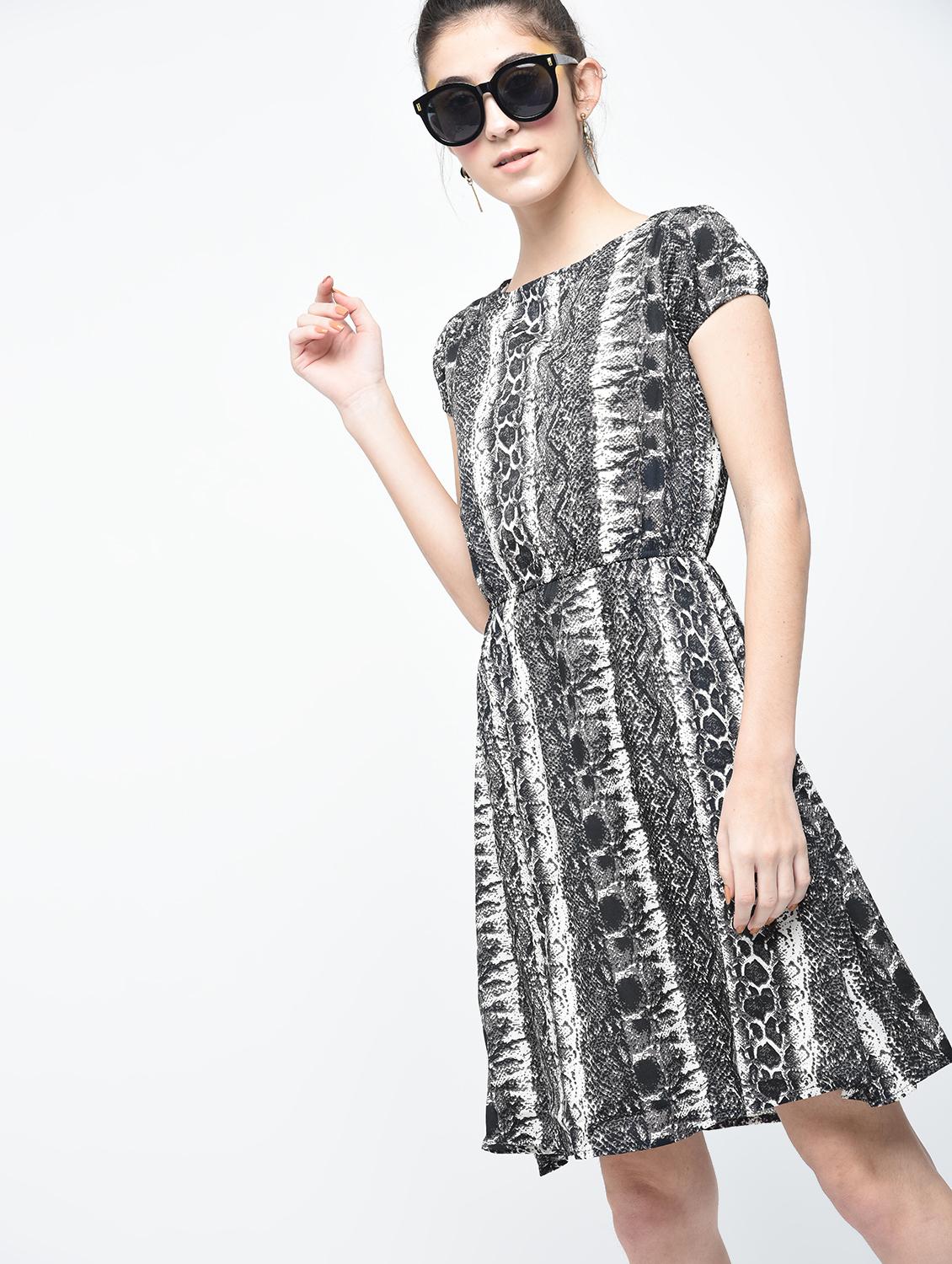 black georgette snake print blouson dress - 15255431 - Zoom Image - 2