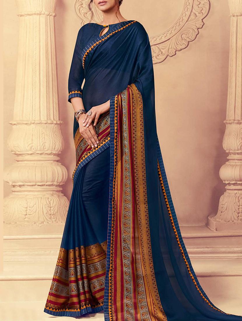 blue bordered saree with blouse - 15257648 - Zoom Image - 1