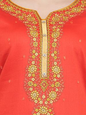 red embroidered unstitched straight pant suit - 15257664 - Standard Image - 4