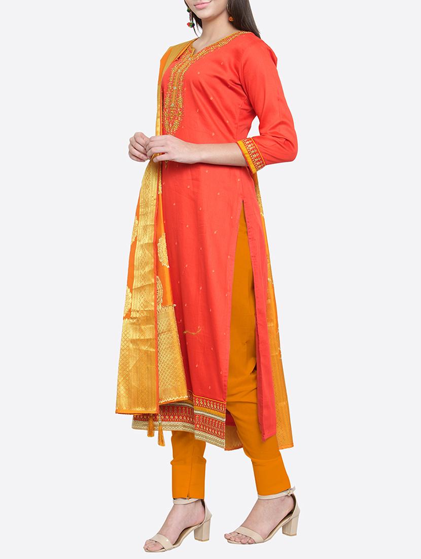 red embroidered unstitched straight pant suit - 15257664 - Zoom Image - 2