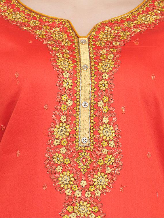 red embroidered unstitched straight pant suit - 15257664 - Zoom Image - 4