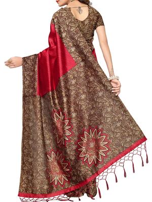 red cotton silk printed saree with blouse - 15258050 - Standard Image - 2