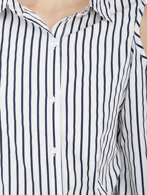 white crepe striped cold shoulder shirt - 15258847 - Standard Image - 4