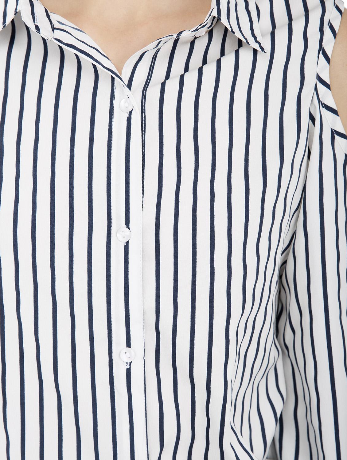 white crepe striped cold shoulder shirt - 15258847 - Zoom Image - 4