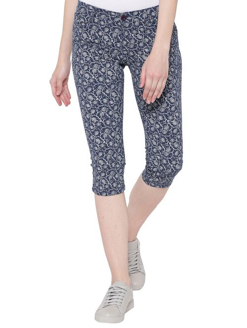 blue cotton printed capri - 15259271 -  Standard Image - 0