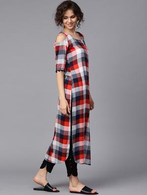 checkered kurta pant set - 15259856 - Standard Image - 2