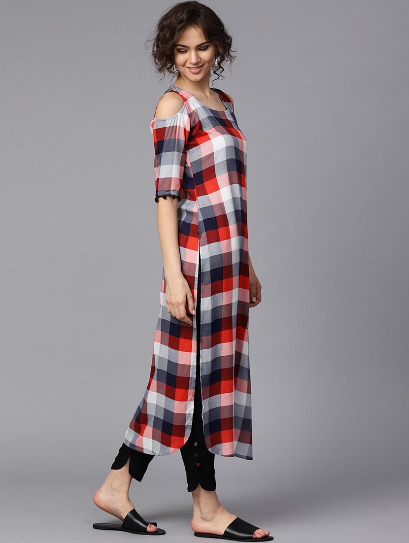 checkered kurta pant set - 15259856 - Zoom Image - 2