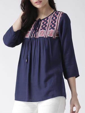 tie front embroidered top - 15260002 - Standard Image - 2