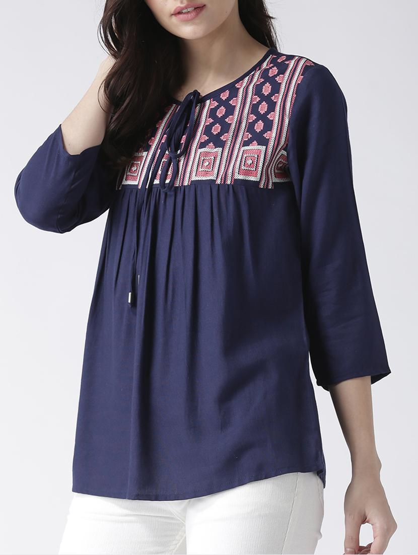 tie front embroidered top - 15260002 - Zoom Image - 2