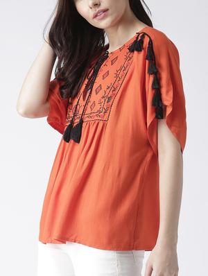 tie front tassel detail top - 15260005 - Standard Image - 2