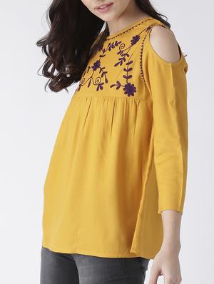 cold shoulder embroidered top - 15260007 - Standard Image - 2