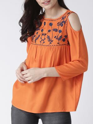 cold shoulder embroidered top - 15260009 - Standard Image - 2