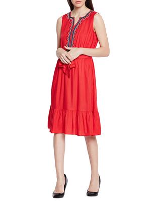 red viscose belted dress - 15260706 - Standard Image - 2