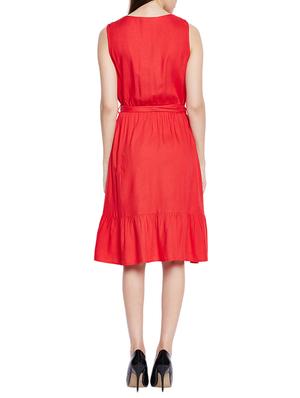 red viscose belted dress - 15260706 - Standard Image - 3