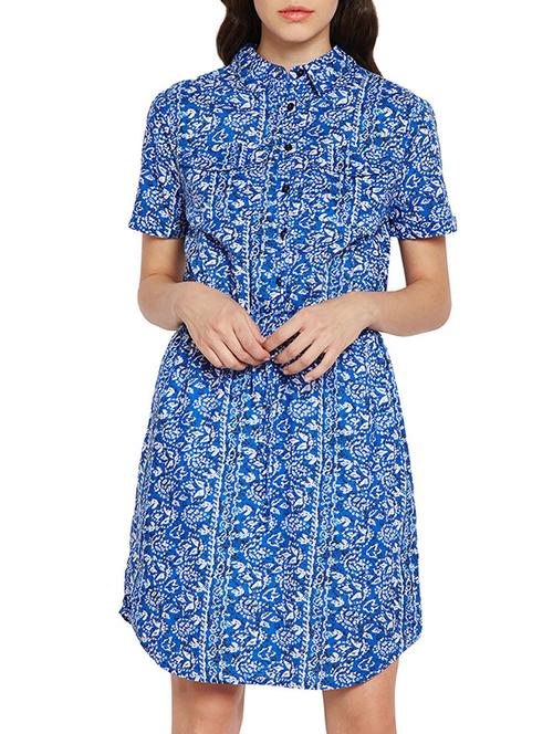 blue printed cotton a-line dress - 15260718 - Very Small Image - 1