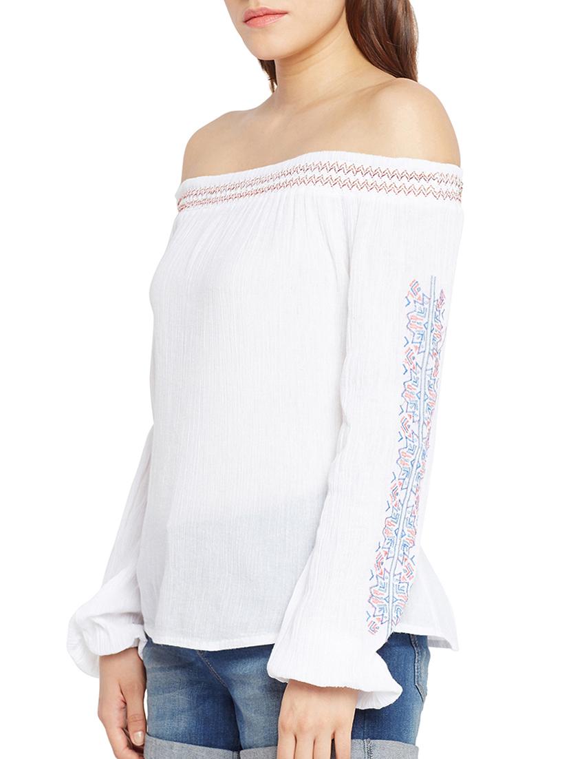 white viscose embroidered top - 15260821 - Zoom Image - 2