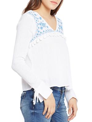 white solid viscose embroidered top - 15260839 - Standard Image - 2