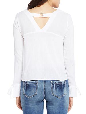 white solid viscose embroidered top - 15260839 - Standard Image - 3