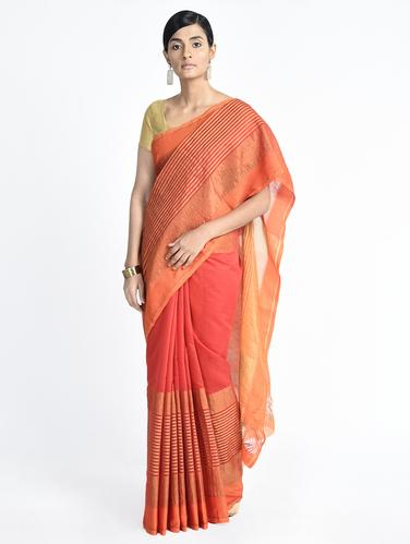 Stripes border woven saree with blouse - 15261816 - Very Small Image - 1