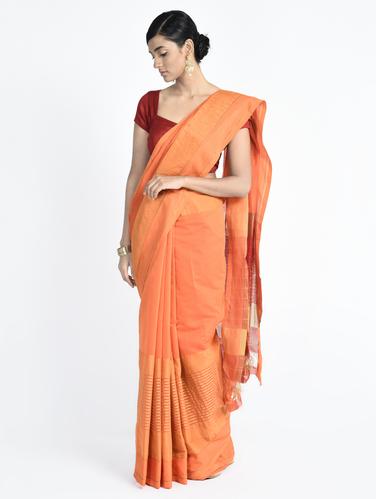Stripes border woven saree with blouse - 15261817 - Very Small Image - 1