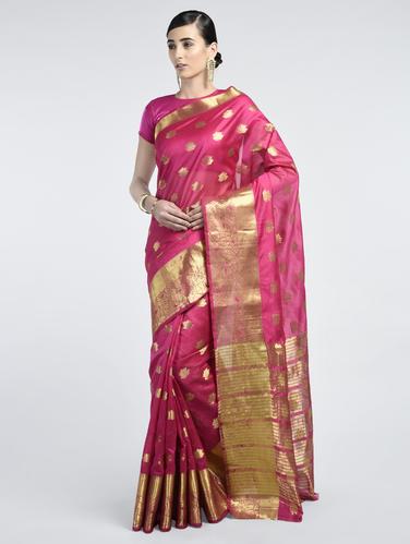 Ruby banarasi saree with blouse - 15261826 - Very Small Image - 1