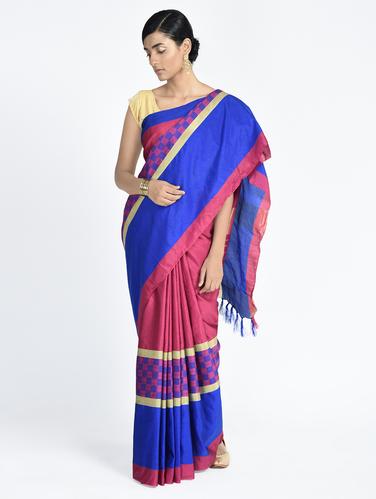 Geometrical bordered saree with blouse - 15261838 - Very Small Image - 1