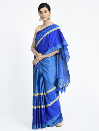 Geometrical bordered saree with blouse - 15261841 - Very Small Image - 1