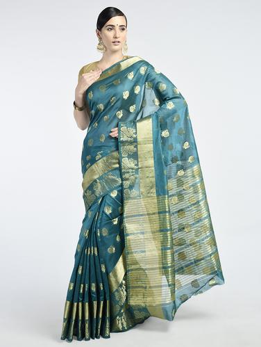 Zari Conversational woven saree with blouse - 15261852 - Very Small Image - 1