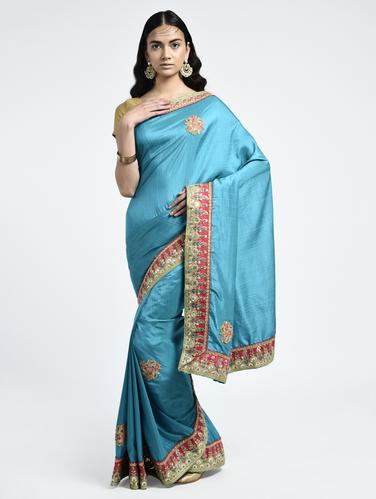 Applique embroidered saree with blouse - 15261893 - Very Small Image - 1
