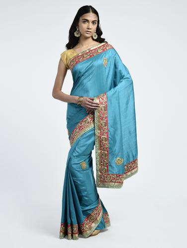 Applique embroidered saree with blouse - 15261894 - Very Small Image - 1