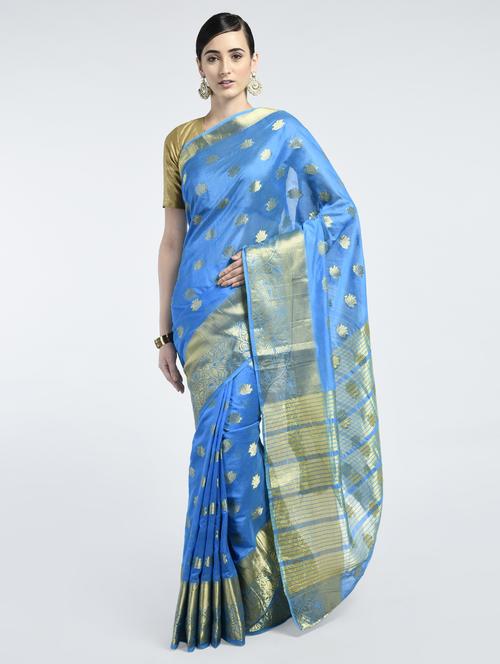 Zari floral woven saree with blouse - 15261895 - Standard Image - 1