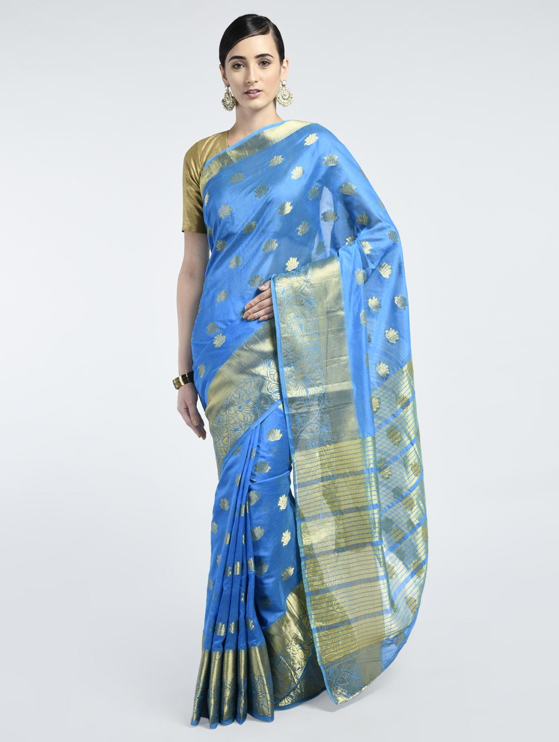 Zari floral woven saree with blouse - 15261895 - Zoom Image - 1