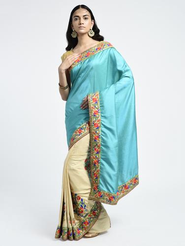 Embroidered half and half saree with blouse - 15261900 - Very Small Image - 1