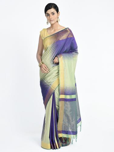 Dual tone Geometrical woven saree with blouse - 15261910 - Very Small Image - 1
