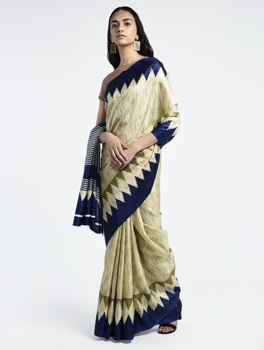 Geometrical bordered saree with blouse - 15261923 - Very Small Image - 1