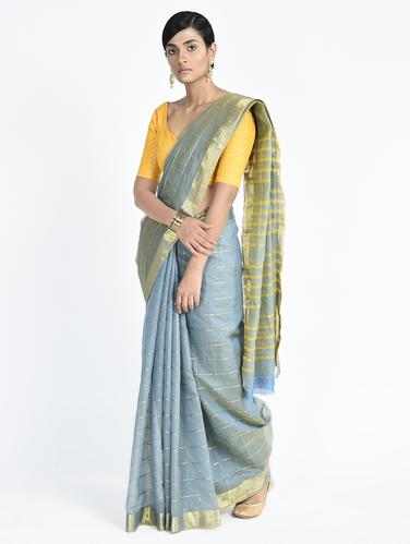 Zari kota doria saree with blouse - 15261934 - Very Small Image - 1