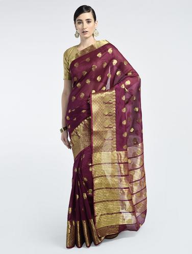 Zari paisley woven saree with blouse - 15261941 - Very Small Image - 1