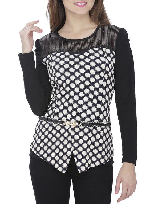 mesh embellished yoke printed top - 15263452 - Standard Image - 1